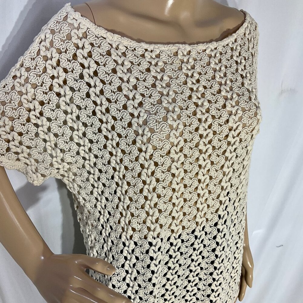 Staring at Stars Sz M Cream Crochet Top Short Sleeves Womens Open Knit Sweater